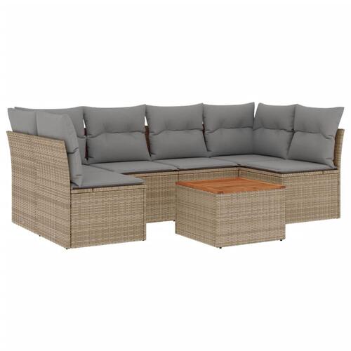 Havesofasæt 7 dele med hynder polyrattan beige