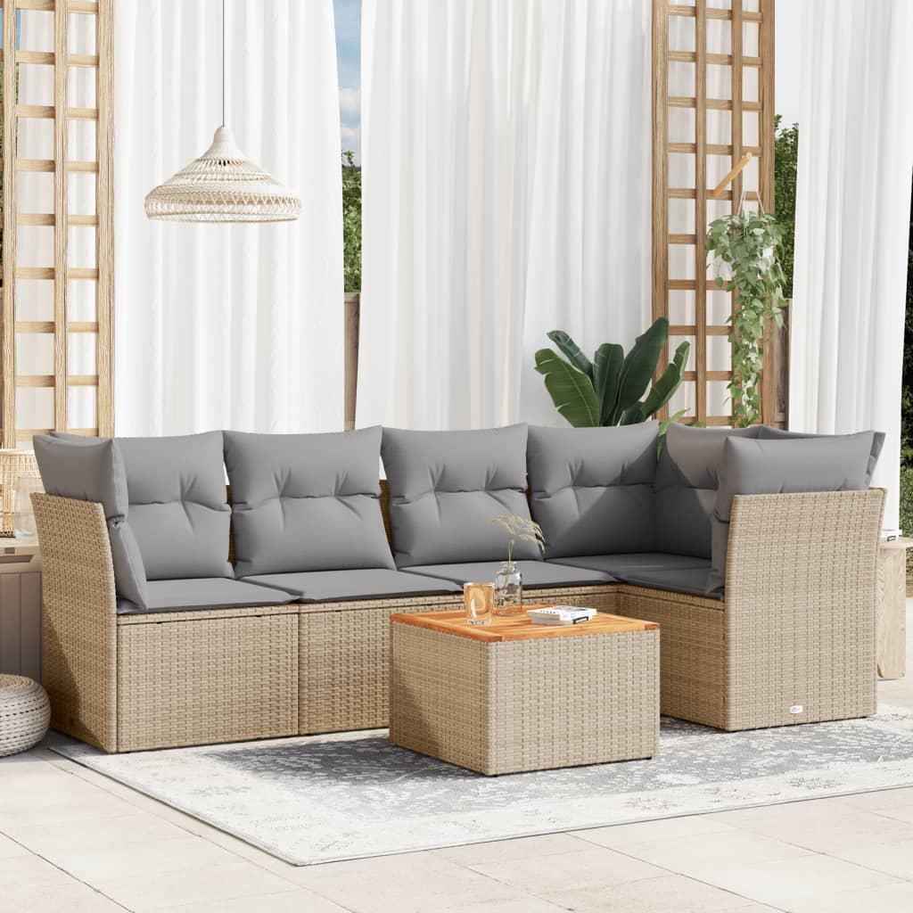 Havesofasæt 6 dele med hynder polyrattan beige