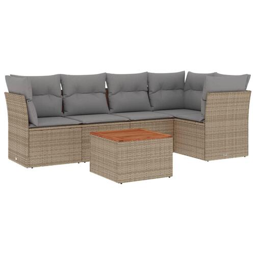 Havesofasæt 6 dele med hynder polyrattan beige