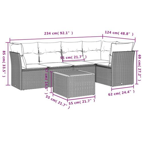 Havesofasæt 6 dele med hynder polyrattan beige