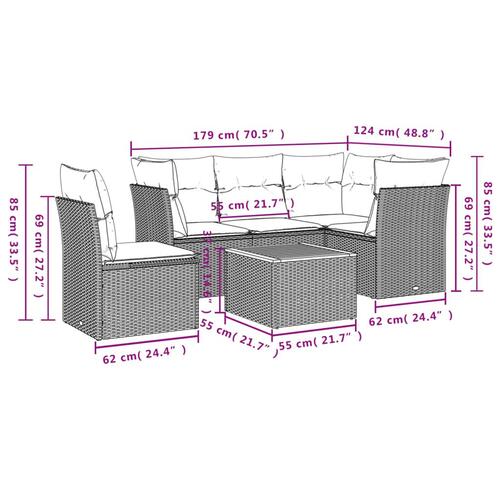Havesofasæt 6 dele med hynder polyrattan beige