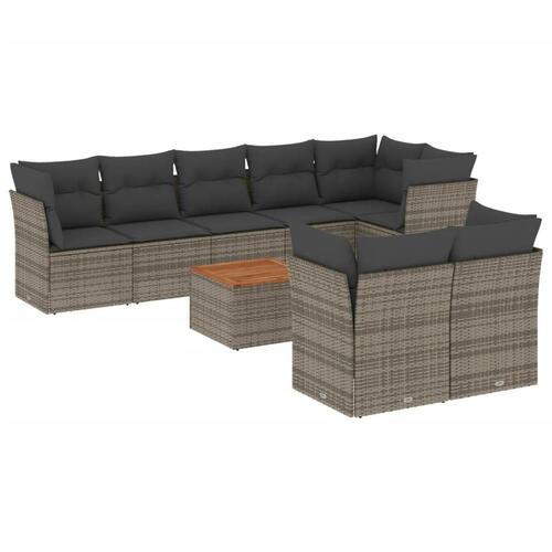 Sofasæt til haven 9 dele med hynder polyrattan grå