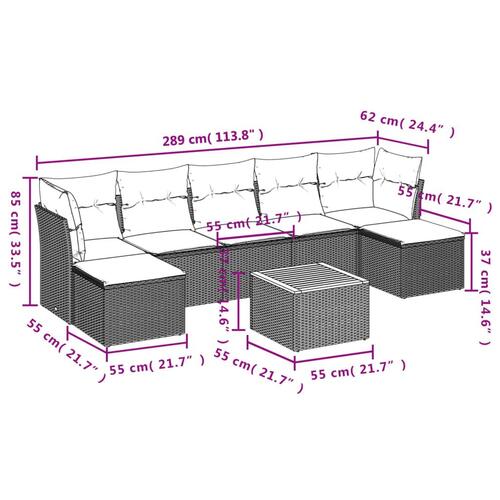 Havesofasæt 8 dele med hynder polyrattan beige