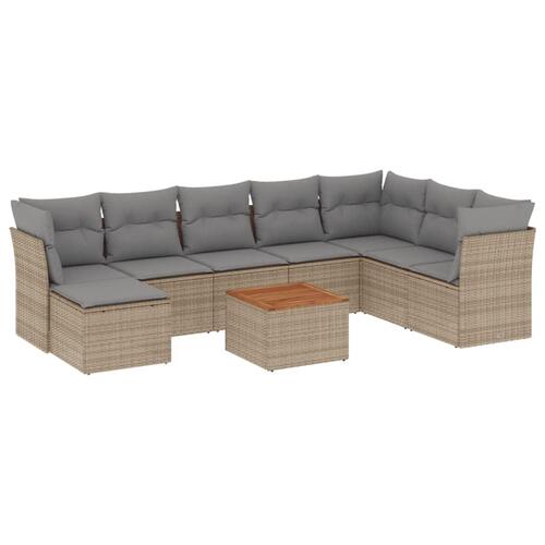 Spisebordssæt til haven 9 dele med hynder polyrattan beige