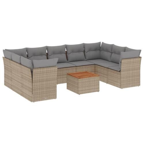 Havesofasæt 10 dele med hynder polyrattan beige