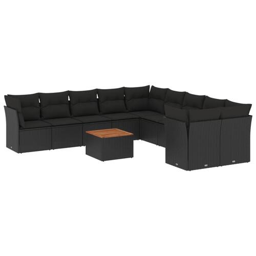 Sofasæt til haven 11 dele med hynder polyrattan sort