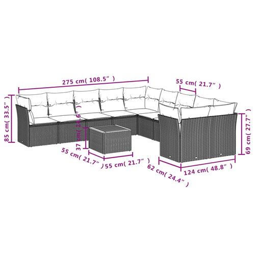 Sofasæt til haven 11 dele med hynder polyrattan sort