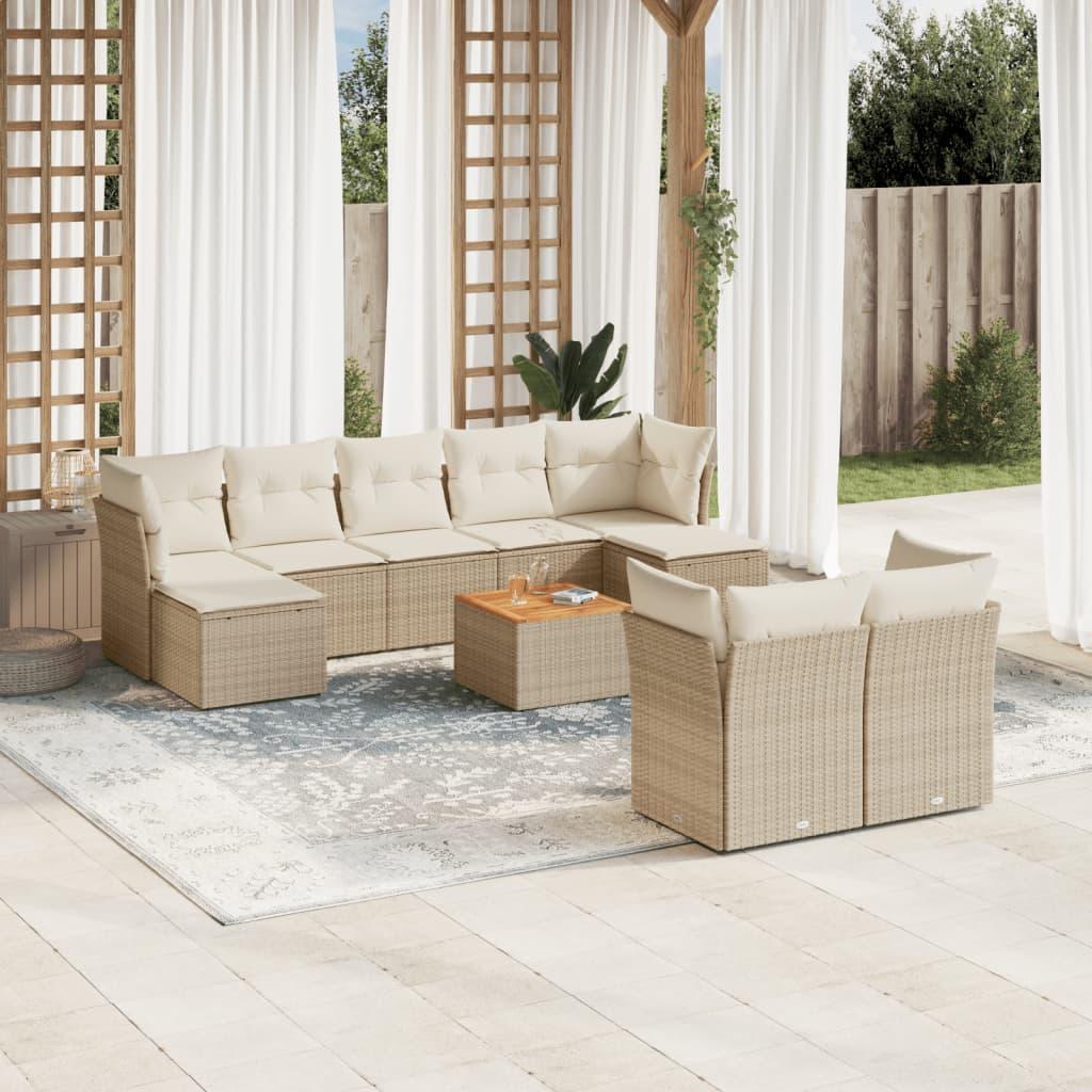 Sofasæt til haven 10 dele med hynder polyrattan beige