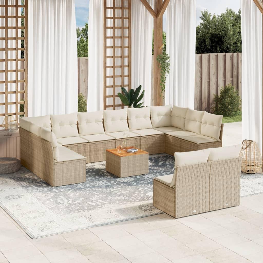 Sofasæt til haven 13 dele med hynder polyrattan beige