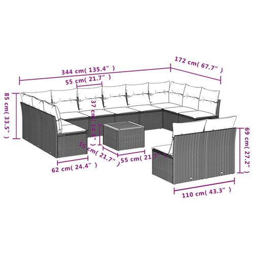 Sofasæt til haven 13 dele med hynder polyrattan beige