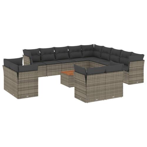 Sofasæt til haven 14 dele med hynder polyrattan grå