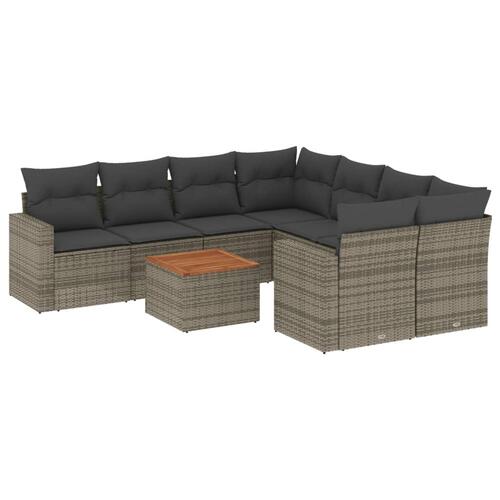 Sofasæt til haven 9 dele med hynder polyrattan grå