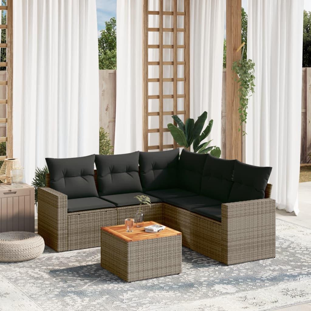 Sofasæt til haven 6 dele med hynder polyrattan grå