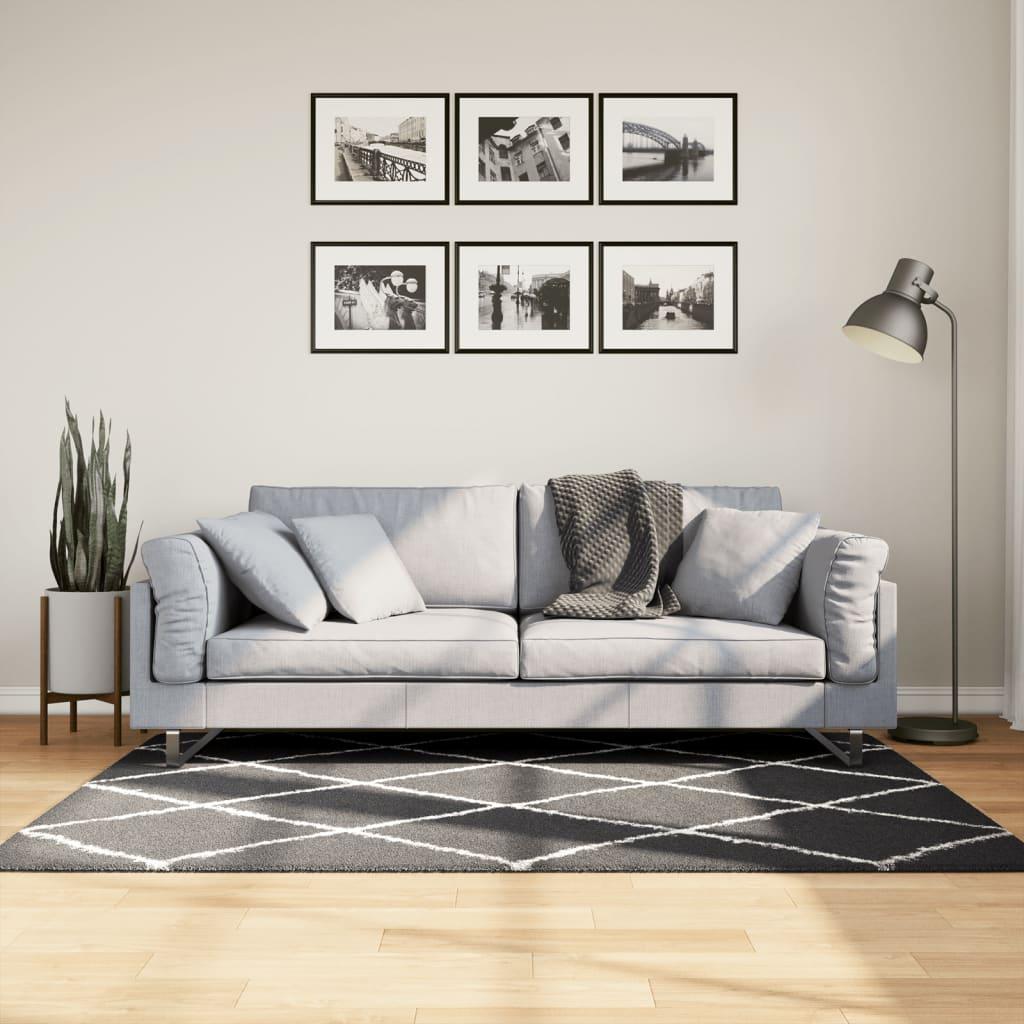 Shaggy gulvtæppe PAMPLONA 120x170 cm høj luv sort cremefarvet