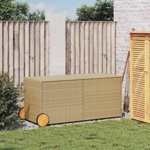 Opbevaringsboks med hjul 283 l polyrattan beige