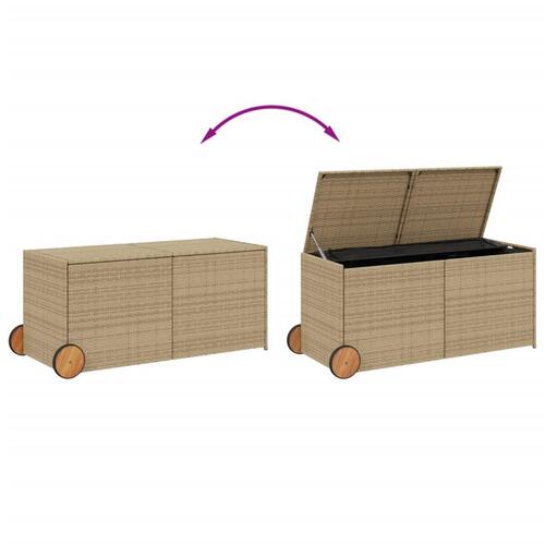 Opbevaringsboks med hjul 283 l polyrattan beige