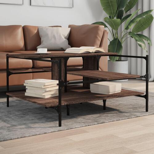 Sofabord 100x100x48,5 cm konstrueret træ brun egetræsfarve