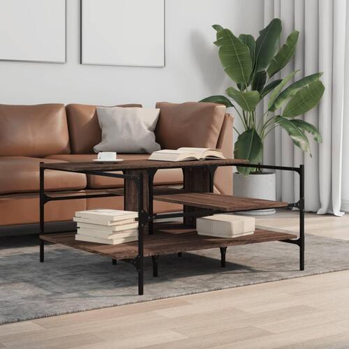 Sofabord 100x100x48,5 cm konstrueret træ brun egetræsfarve