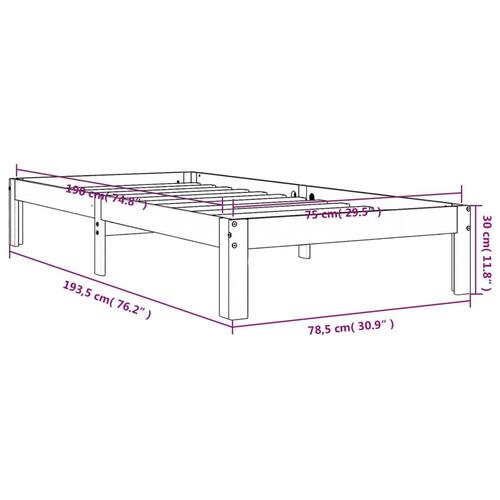 Sengeramme 75x190 cm massivt fyrretræ gyldenbrun