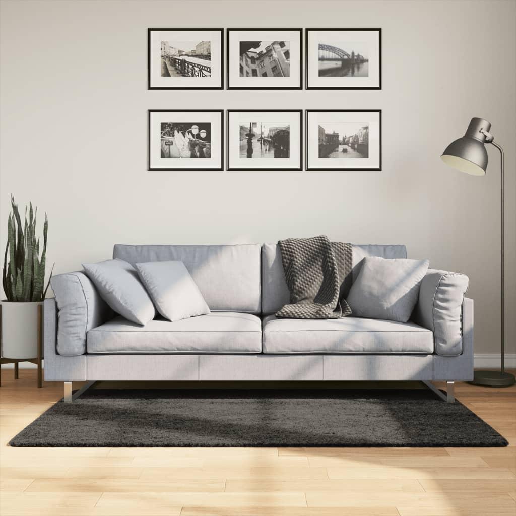 Gulvtæppe ISTAN 80x150 cm lang luv skinnende look antracitgrå