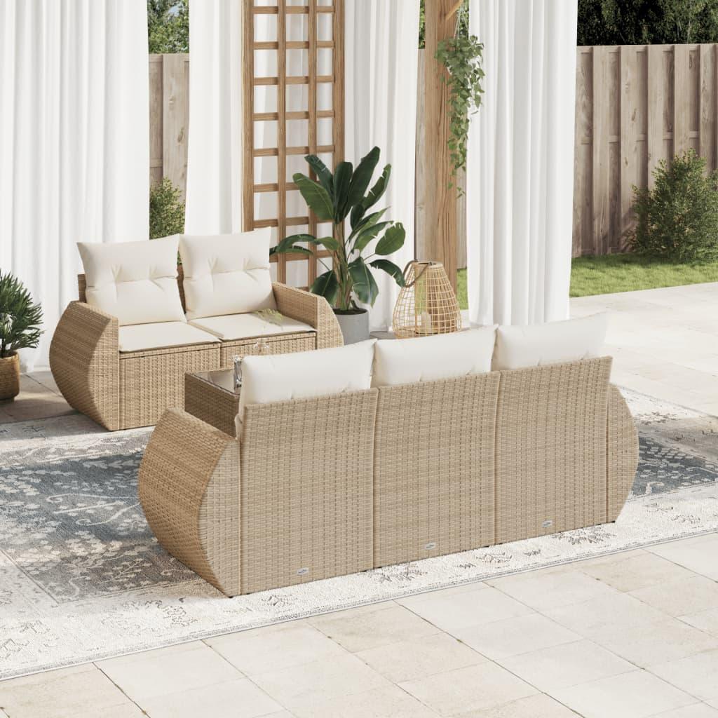 Sofasæt til haven 6 dele med hynder og opbevaring i polyrattan - beige