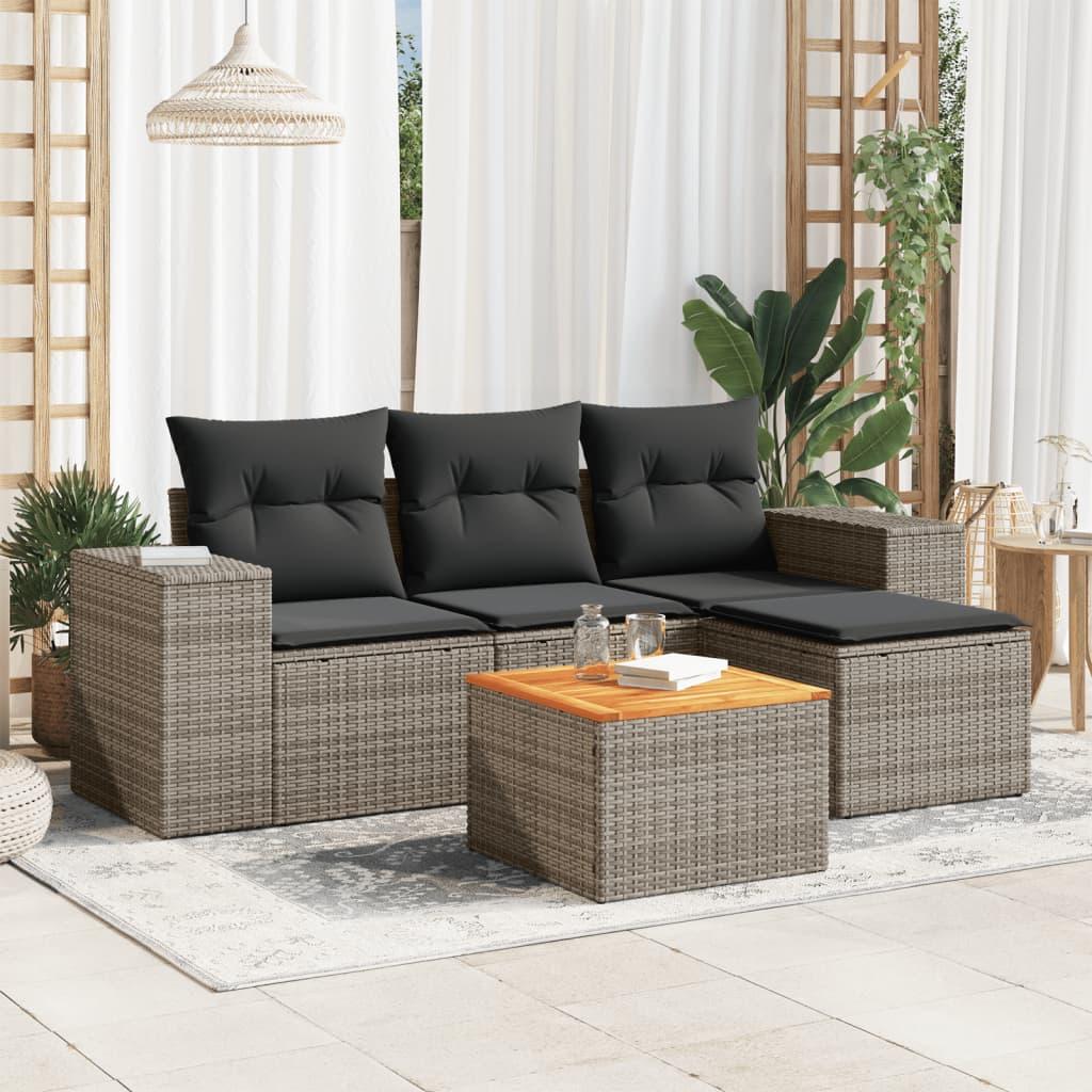 Sofasæt 5 dele med hynder polyrattan grå billede