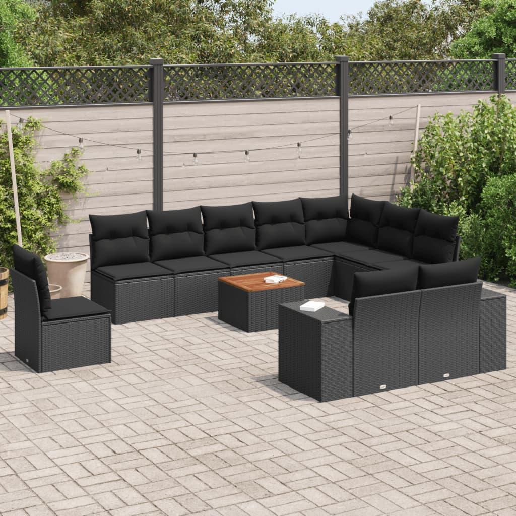 Sofasæt til haven 11 dele med hynder polyrattan sort billede