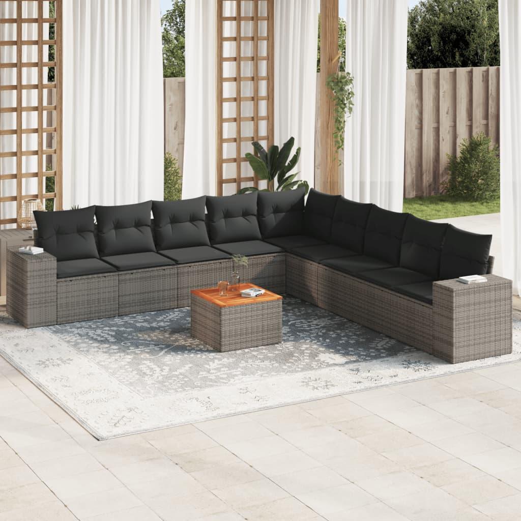 Sofasæt til haven 10 dele med hynder polyrattan grå