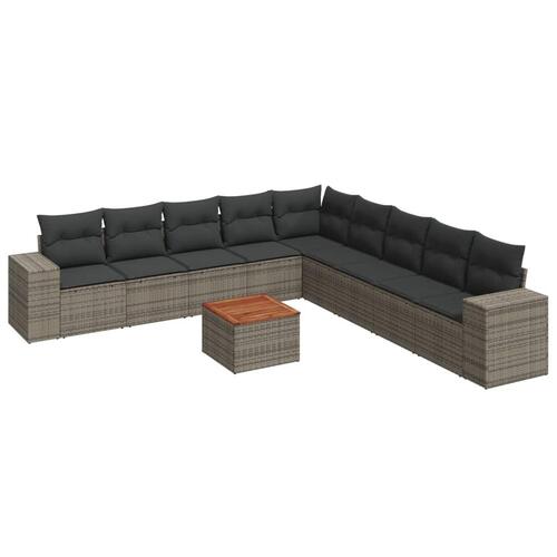Sofasæt til haven 10 dele med hynder polyrattan grå
