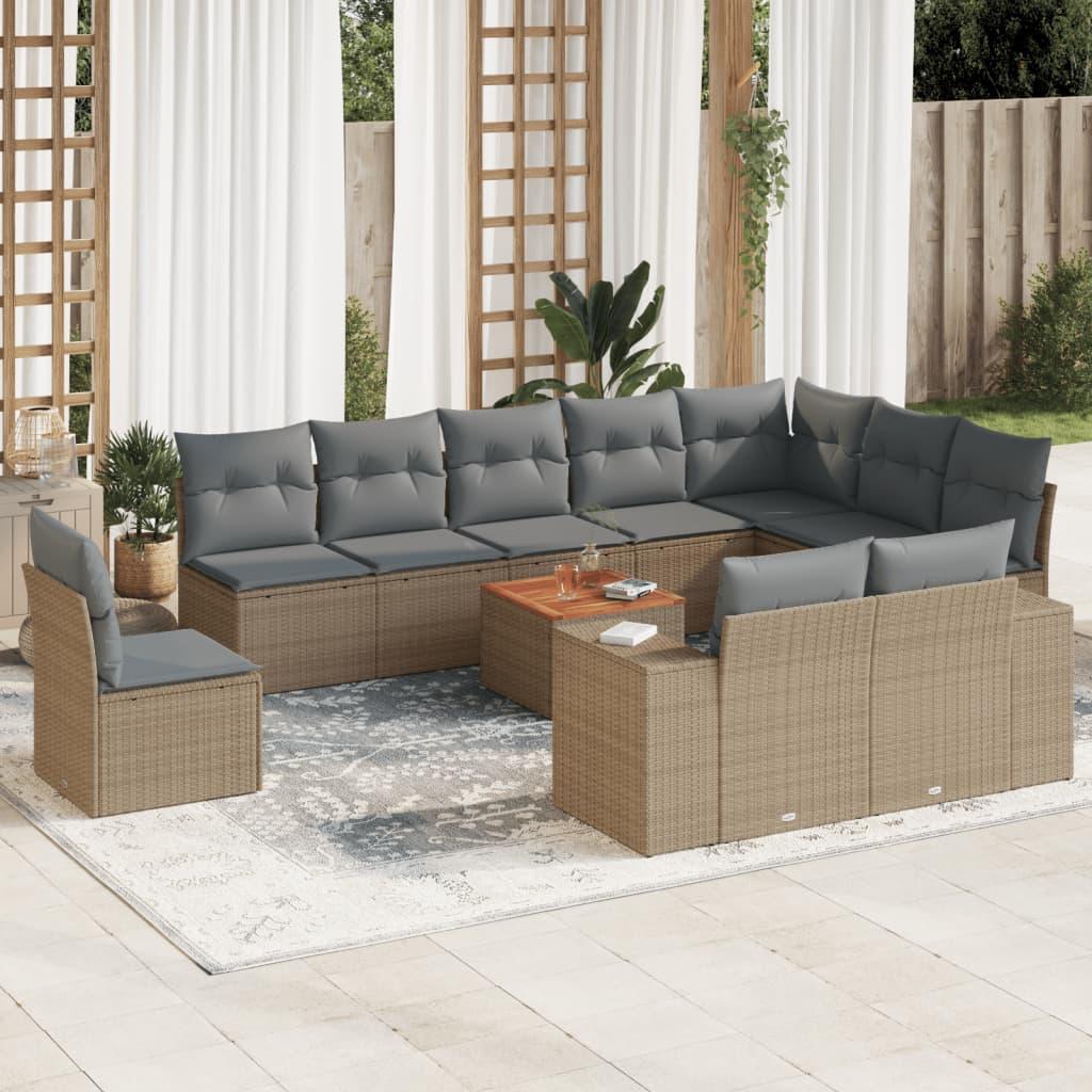 Sofasæt til haven i polyrattan - 11 dele med hynder, beige