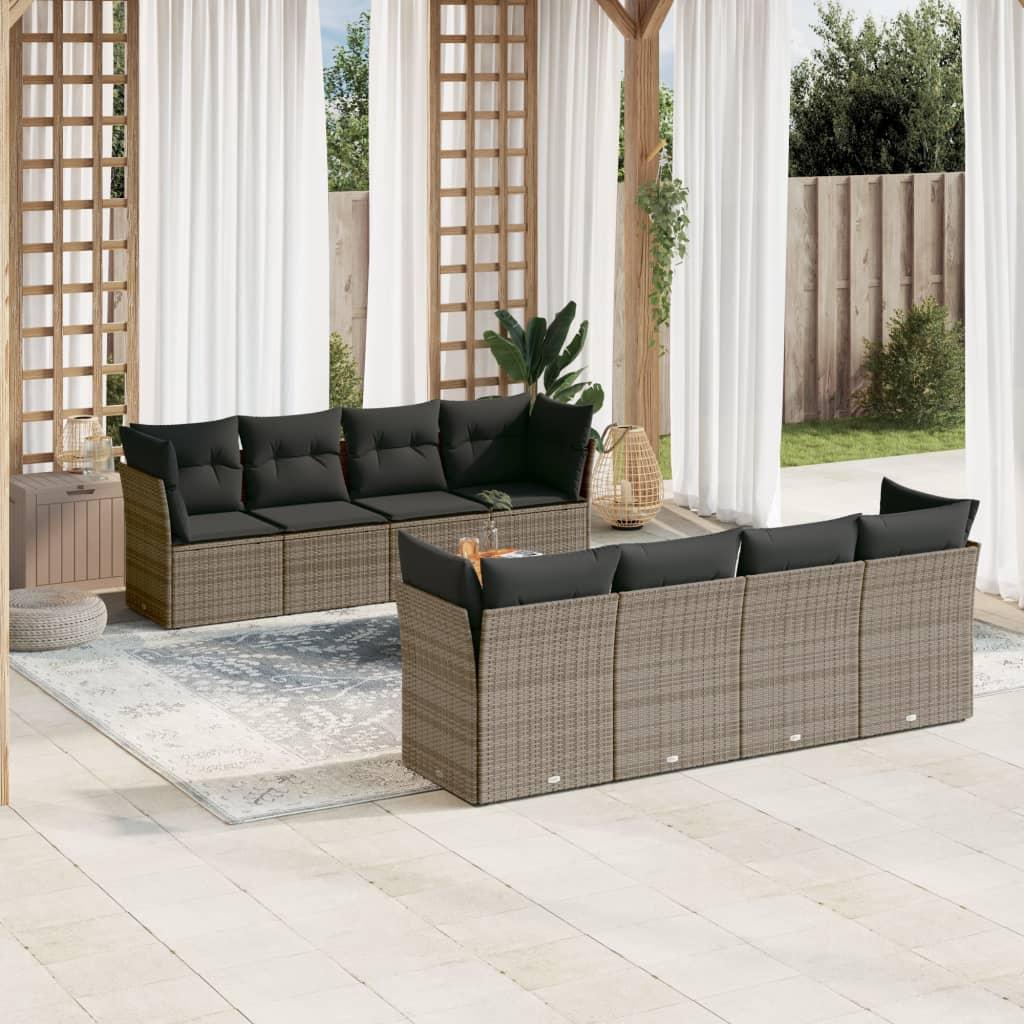 Sofasæt til haven 9 dele med hynder polyrattan grå billede