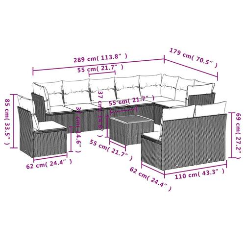 Sofasæt til haven 11 dele med hynder polyrattan sort