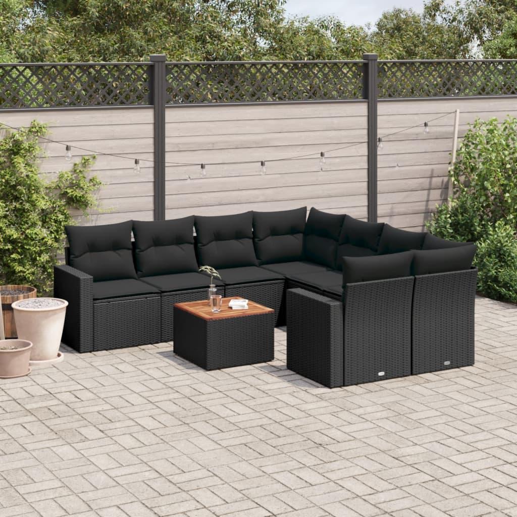 Sofasæt til haven 9 dele med hynder polyrattan sort billede