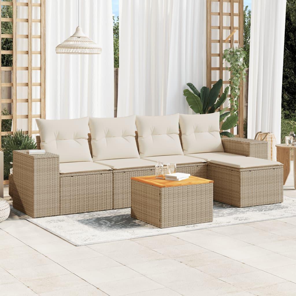 Sofasæt til haven 6 dele med hynder i polyrattan beige