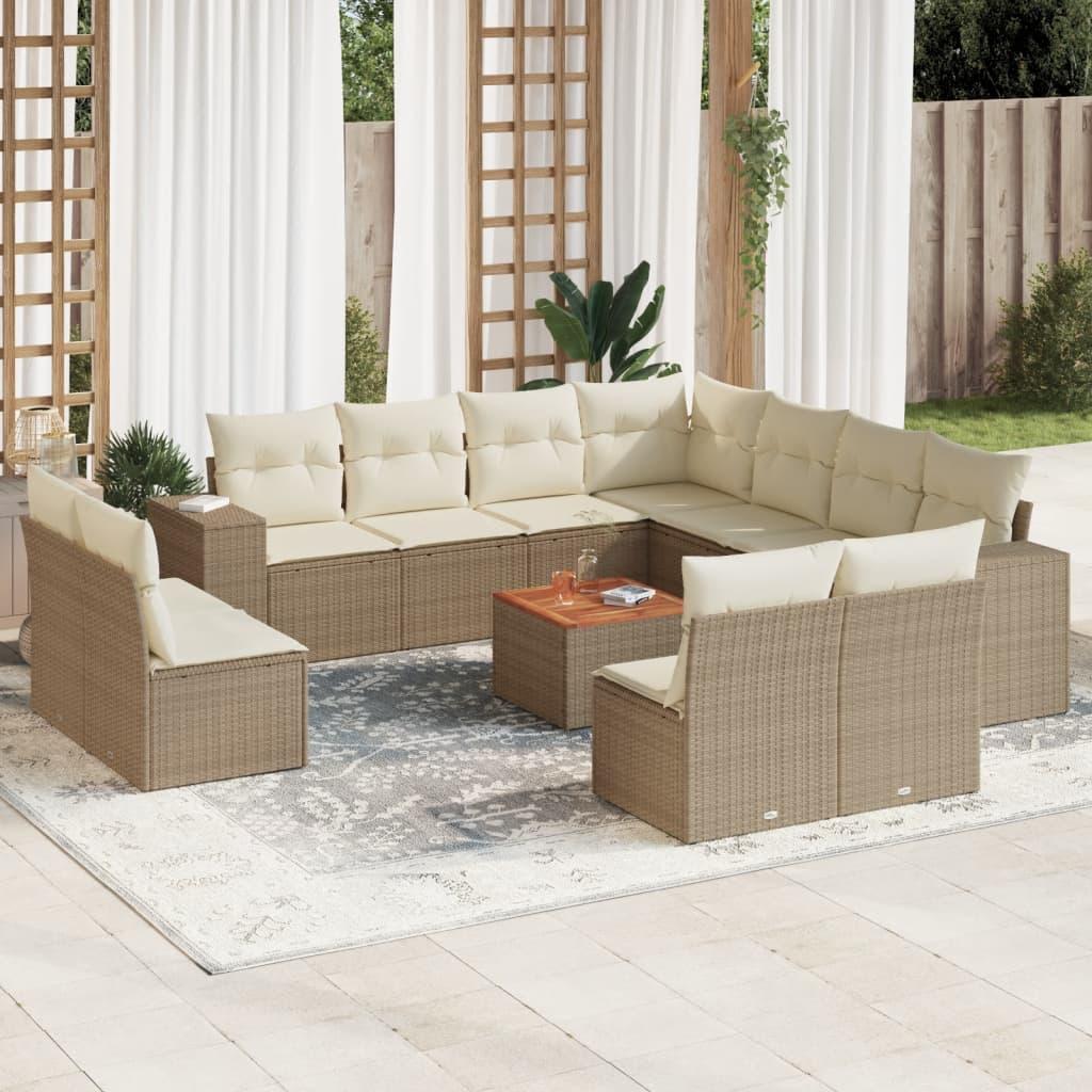 Sofasæt til haven 12 dele med hynder polyrattan beige billede