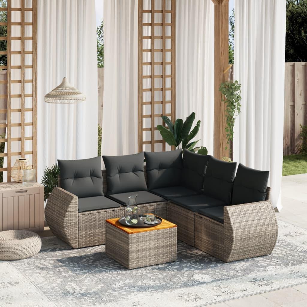 Sofasæt til haven 6 dele med hynder polyrattan grå
