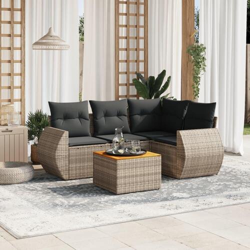 Sofasæt 5 dele med hynder polyrattan grå