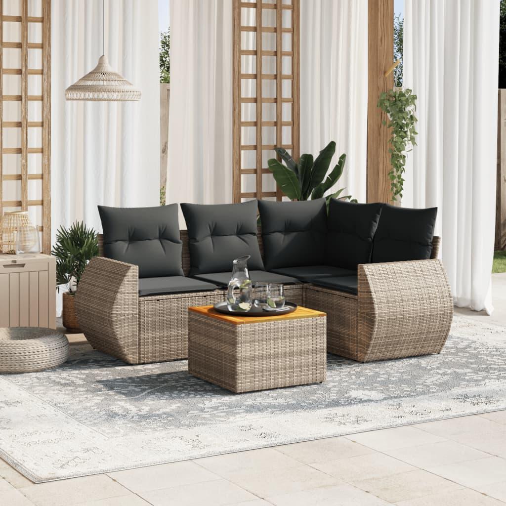 Sofasæt 5 dele med hynder polyrattan grå