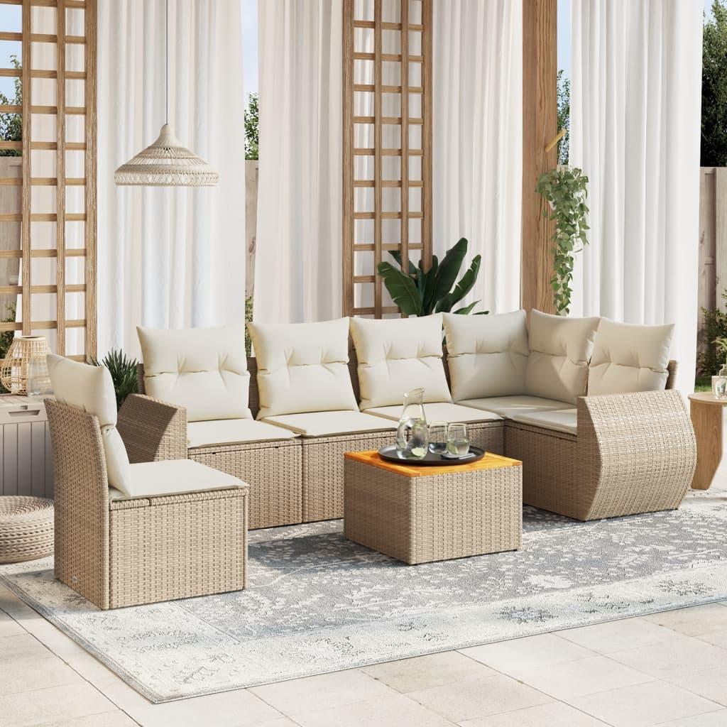 Sofasæt til haven 7 dele med hynder polyrattan beige