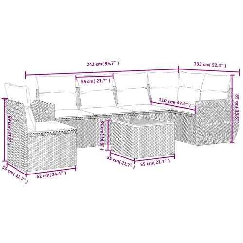 Sofasæt til haven 7 dele med hynder polyrattan beige