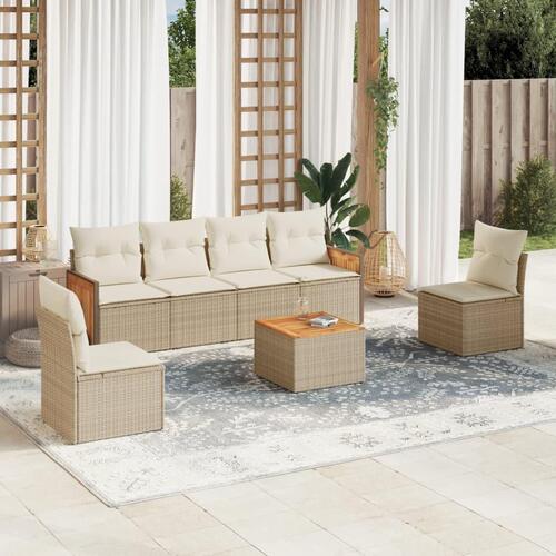 Sofasæt til haven 7 dele med hynder polyrattan beige