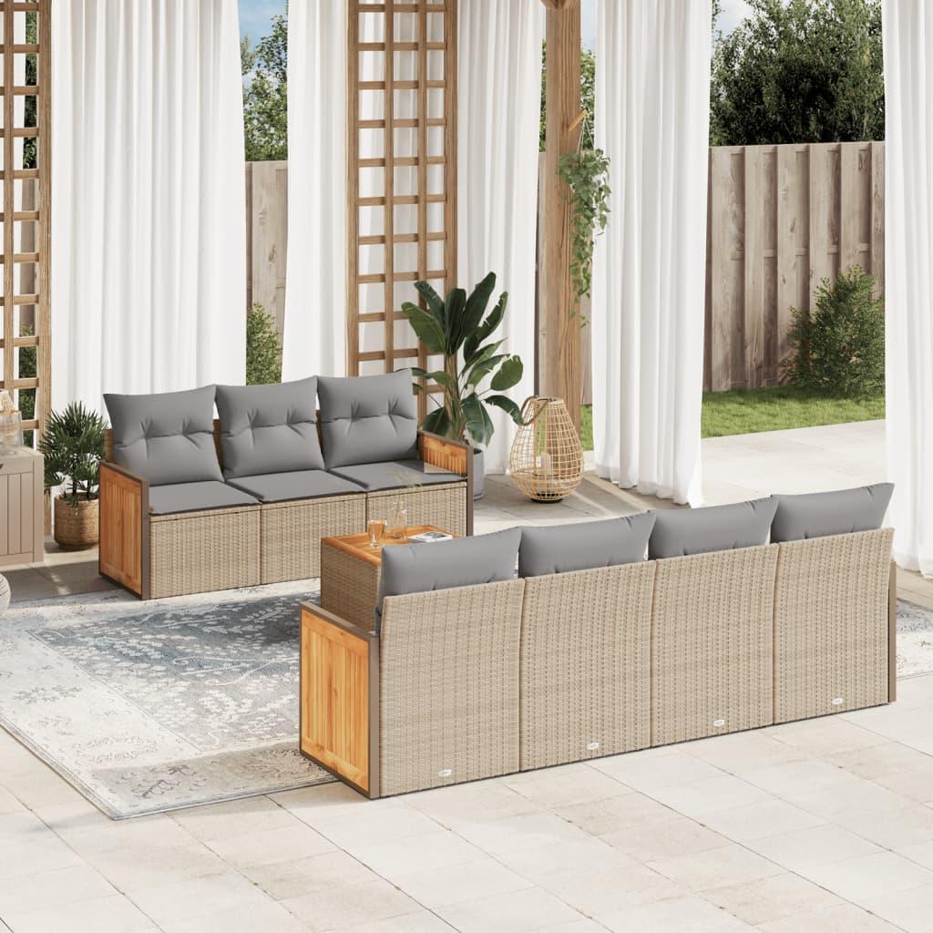 Sofasæt til haven 8 dele med hynder polyrattan beige