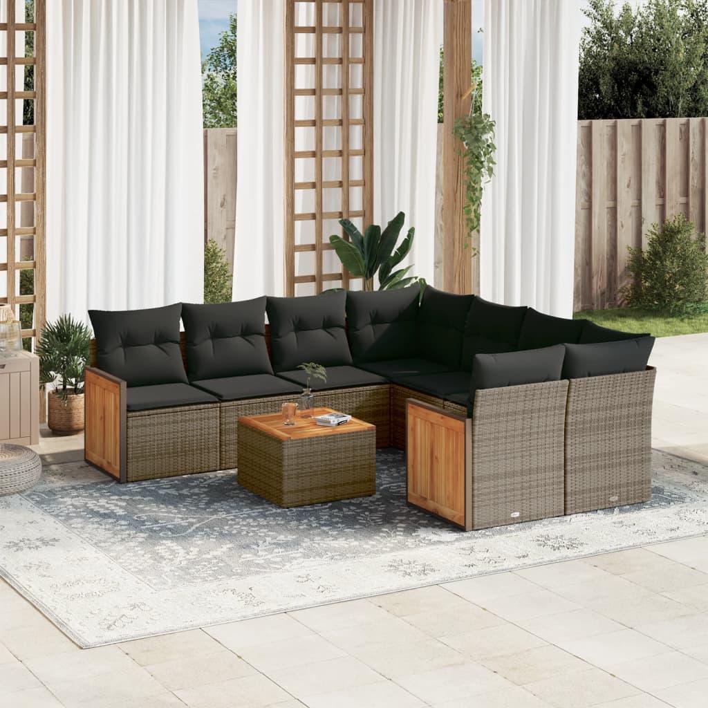 Sofasæt til haven 9 dele med hynder polyrattan grå