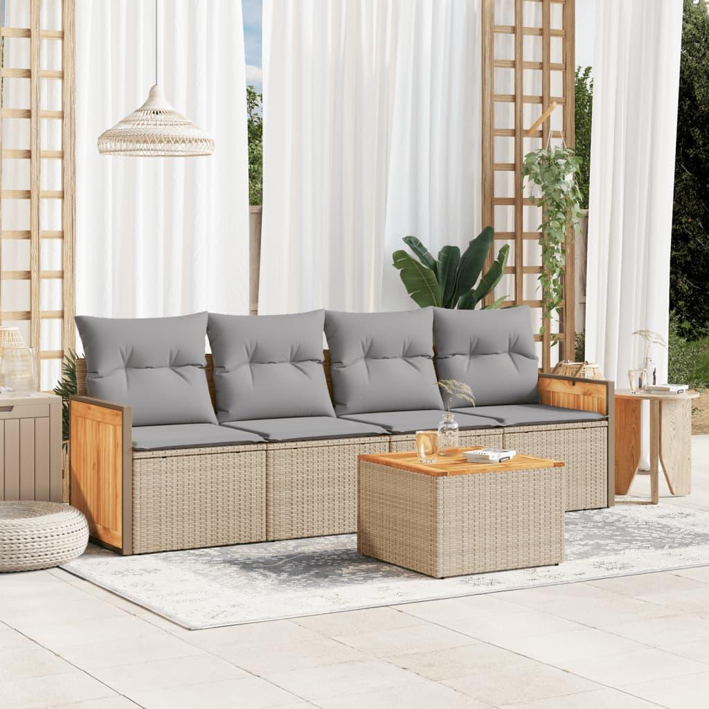 Sofasæt til haven 5 dele med hynder polyrattan beige
