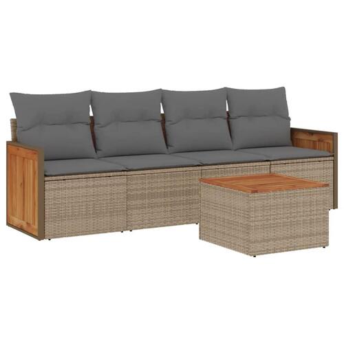 Sofasæt til haven 5 dele med hynder polyrattan beige