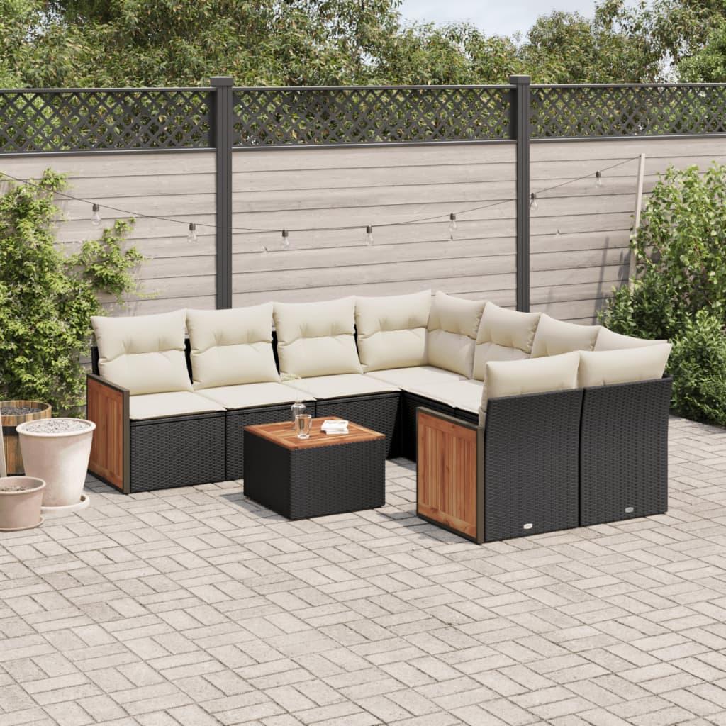 Sofasæt til haven 9 dele med hynder polyrattan sort