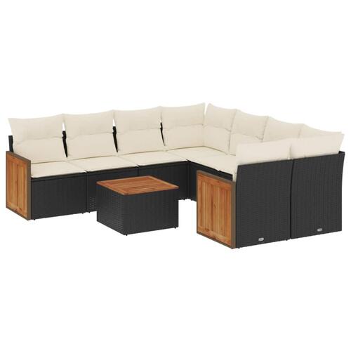 Sofasæt til haven 9 dele med hynder polyrattan sort
