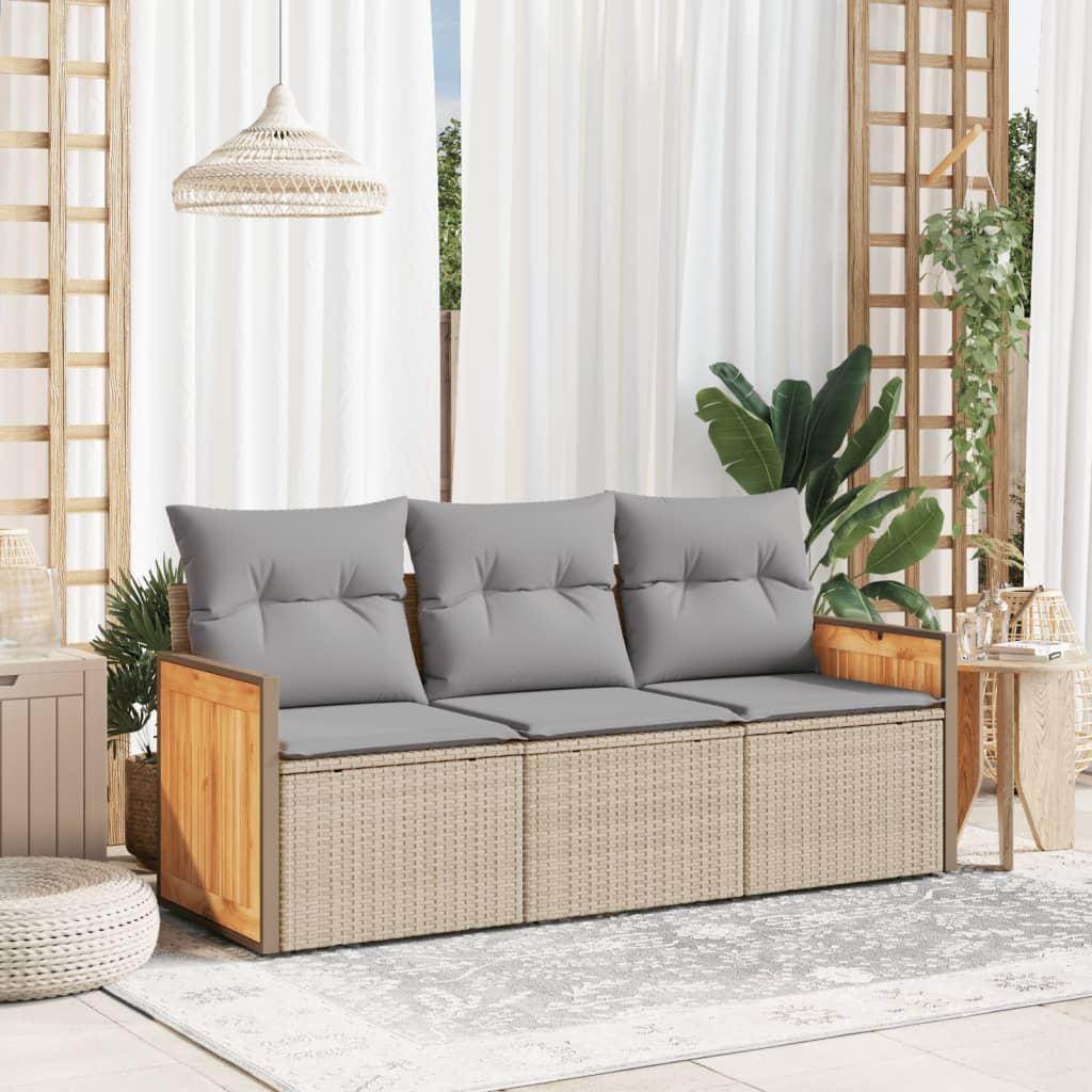 Sofasæt til haven 3 dele med hynder polyrattan beige