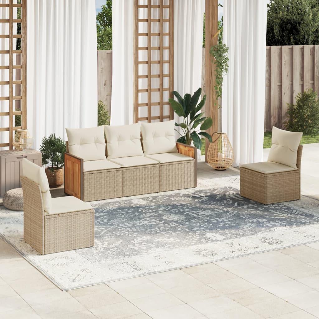 Sofasæt til haven 5 dele med hynder polyrattan beige