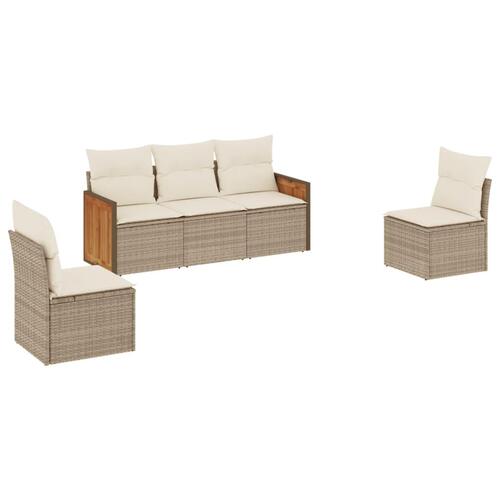 Sofasæt til haven 5 dele med hynder polyrattan beige